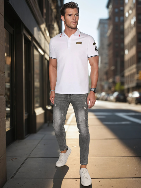 Koszulka męska polo z naszywkami biała Dstreet PX0635