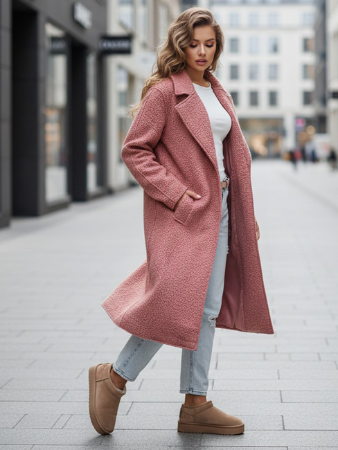 Długi płaszcz damski typu baranek różowy Dstreet NY0755z