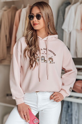 Bluza damska oversize z kapturem SPECIAL KITTY różowa Dstreet BY1511