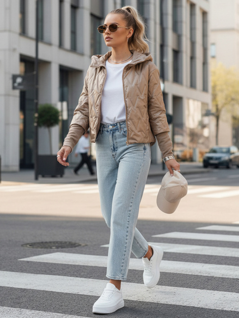 Kurtka damska przejściowa pikowana z kapturem kamelowa Dstreet TY5561