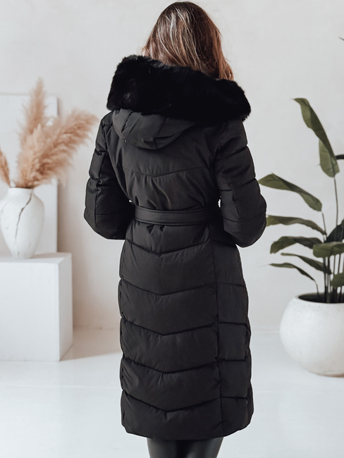Kurtka zimowa damska długa pikowana z futerkiem czarna Dstreet TY5085
