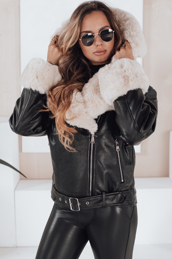 Kurtka damska ramoneska skórzana z futerkiem czarna Dstreet TY5118