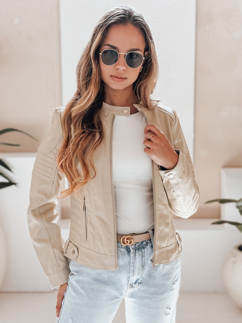 Kurtka skórzana damska ramoneska ROCKMISS beżowa Dstreet TY5215