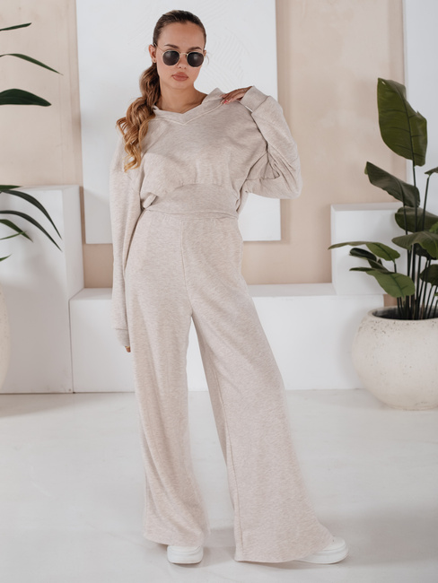 Komplet damski spodnie wide leg i bluza MINALIA beżowy Dstreet AY0917