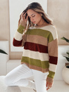 Damski sweter w paski CALVENA kamelowo-zielony Dstreet MY2559