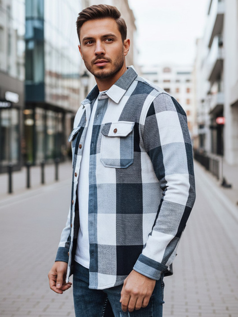 Koszula męska flanelowa w kratę niebieska Dstreet DX2676