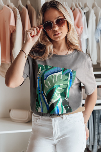 T-shirt damski z nadrukiem MUYUMBA grafitowy Dstreet RY2619