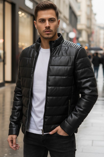 Kurtka skórzana męska zimowa pikowana czarna Dstreet TX5114