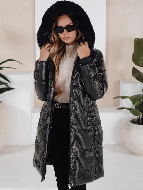 Kurtka damska zimowa ELECIO długa pikowana z kapturem czarna Dstreet TY5178