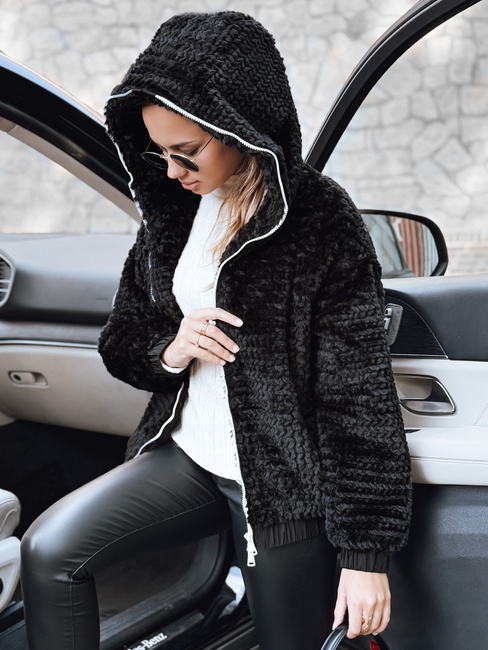 Kurtka damska futrzana z kapturem czarna Dstreet TY5271