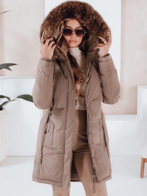 Kurtka zimowa damska parka z kapturem ciemnobeżowa Dstreet TY5084