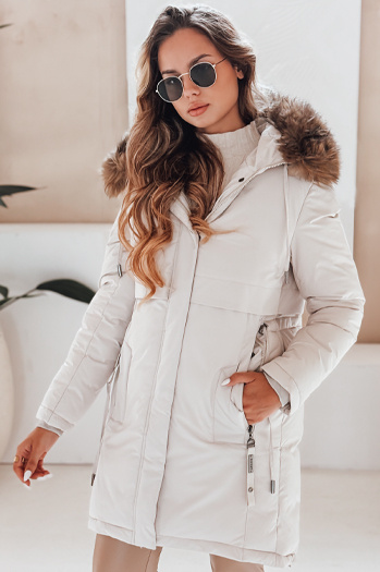 Kurtka zimowa damska parka z kapturem jasnobeżowa Dstreet TY5083
