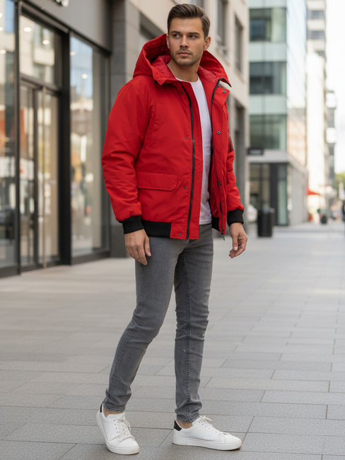 Kurtka męska zimowa z kapturem czerwona Dstreet TX4983