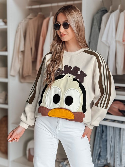 Bluza damska oversize z naszywkami CUTE MAKEX beżowa Dstreet BY1492