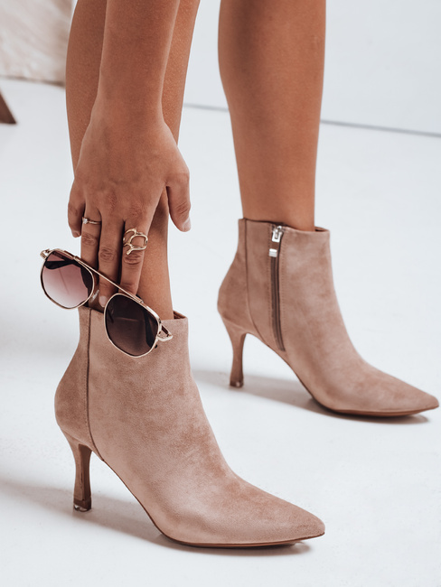 Botki na obcasie zamszowe beżowe Dstreet ZY1031