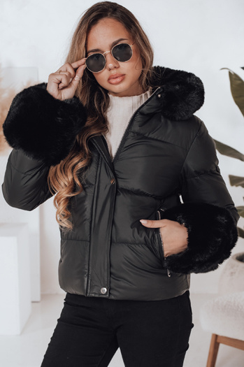 Kurtka damska zimowa YOUWARM krótka pikowana z futerkiem czarna Dstreet TY5006