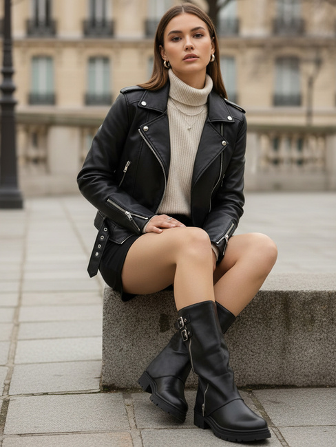 Botki damskie z szeroką cholewką czarne  Dstreet ZY1331