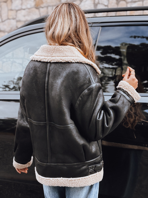 Kurtka ramoneska damska z kożuchem czarna Dstreet TY5247