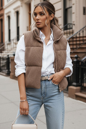 Kamizelka damska z kożuszkiem BEEWARM kamelowa Dstreet TY3800