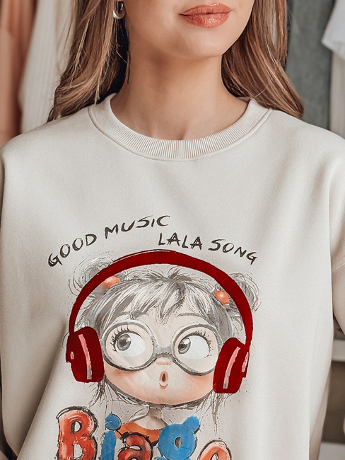 Bluza damska oversize z nadrukiem LALA VIBE beżowa Dstreet BY1506