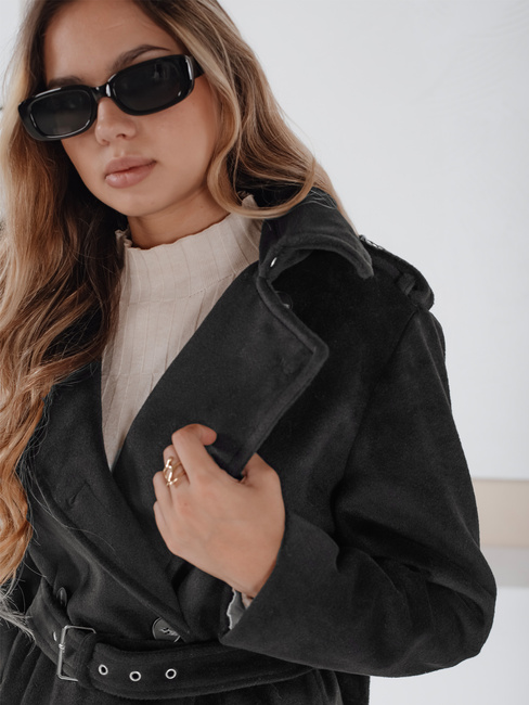 Płaszcz zimowy damski klasyczny trench czarny Dstreet NY0762