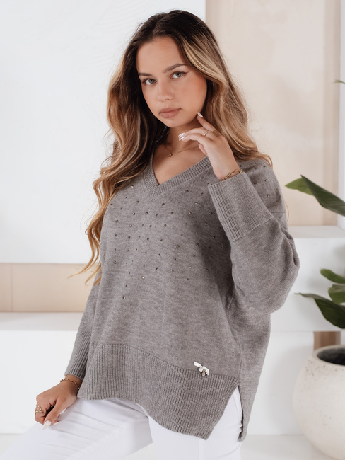 Damski sweter z dekoltem V VERALIA szary Dstreet MY2519