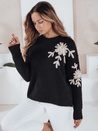 Damski sweter z aplikacją kwiatów GIRLHERBAL czarny Dstreet MY2545