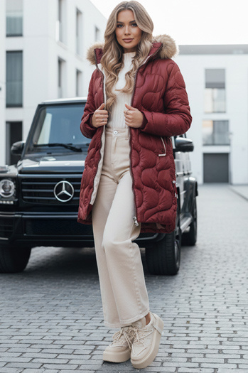 Kurtka damska zimowa VIRELIA pikowana z kapturem bordowa Dstreet TY4935
