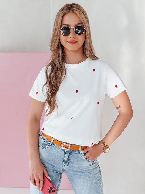T-shirt damski oversize w serca ROMAFINA biały Dstreet RY2889