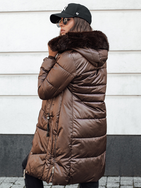 Kurtka zimowa damska pikowana z kapturem brązowa ULTRAWAY Dstreet TY4627