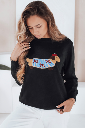Damski sweter z aplikacją psa CHICPAWS czarny Dstreet MY2541