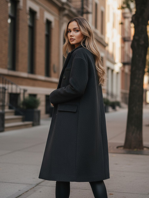 Płaszcz zimowy damski długi oversize czarny Dstreet NY0765z