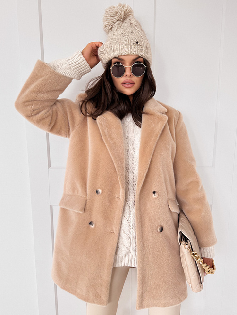 Płaszcz damski alpaka SERENITY jasnobeżowy Dstreet TY3886
