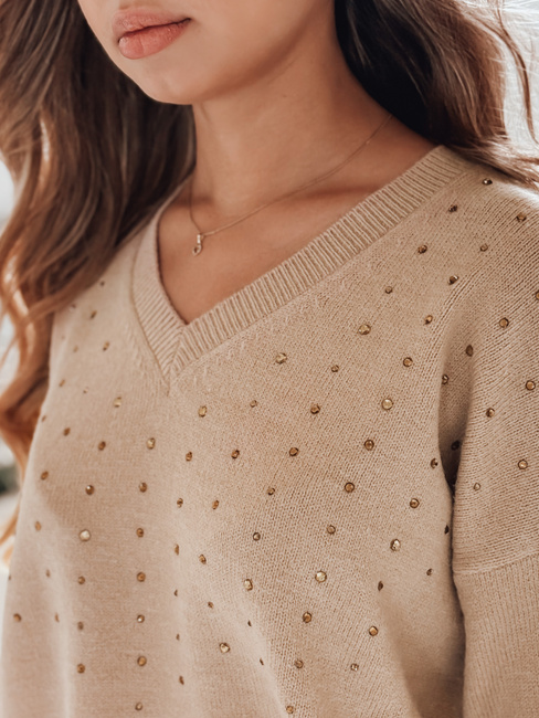 amski sweter z dekoltem V VERALIA kamelowy Dstreet MY2518