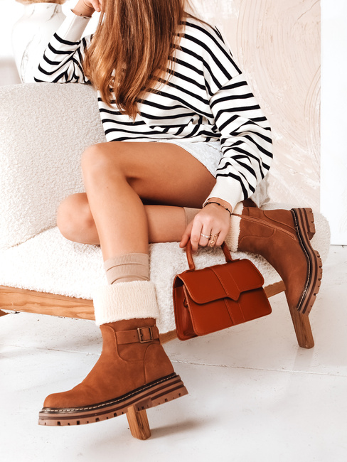 Botki damskie ocieplane kamelowe Dstreet ZY1226