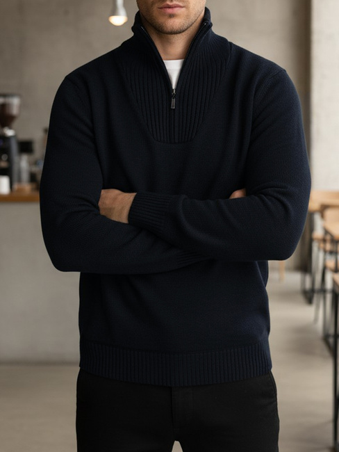 Sweter męski ze stójką ocieplany granatowy Dstreet WX2352