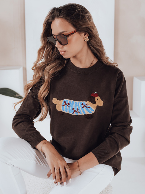 Damski sweter z aplikacją psa CHICPAWS brązowy Dstreet MY2544
