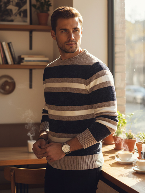 Sweter męski w paski granatowy Dstreet WX2263