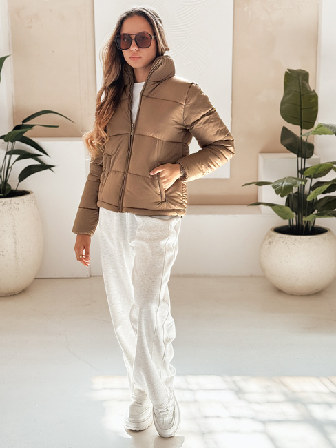 Kurtka damska zimowa pikowana LAROSE ciemnobeżowa Dstreet TY5217