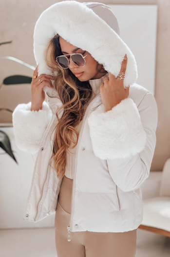 Kurtka damska zimowa YOUWARM krótka pikowana z futerkiem biała Dstreet TY5007