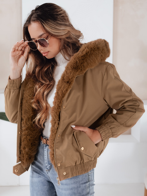 Kurtka damska zimowa VESSADA krótka z futerkiem jasnobrązowa Dstreet TY5061