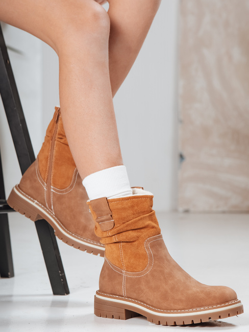 Botki damskie zamszowe kamelowe Dstreet ZY1278