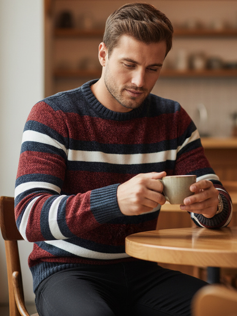 Sweter męski w paski czerwony Dstreet WX2264