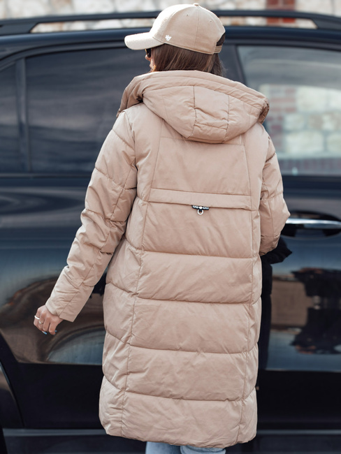 Kurtka zimowa damska NORFFI długa pikowana z kapturem beżowa Dstreet TY4662