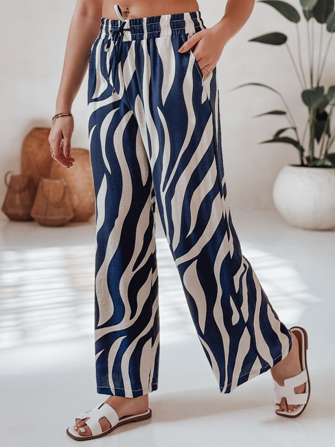 Spodnie damskie wide leg w paski ZEBRAVIBE granatowo-beżowe Dstreet UY2654
