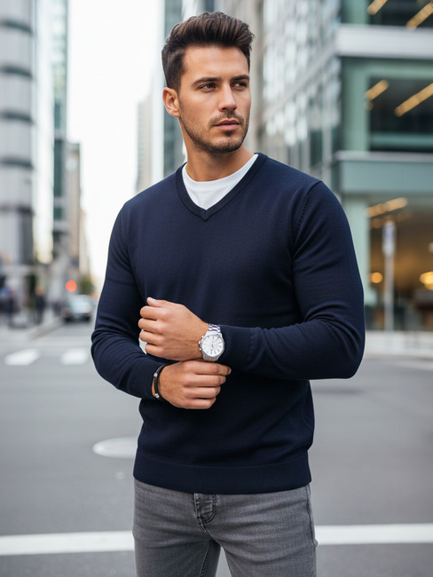 Sweter męski w serek granatowy Dstreet WX2315