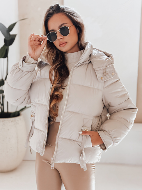 Kurtka damska pikowana z kapturem beżowa Dstreet TY5066