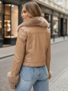 Kurtka skórzana damska z futerkiem kamelowa Dstreet TY5139