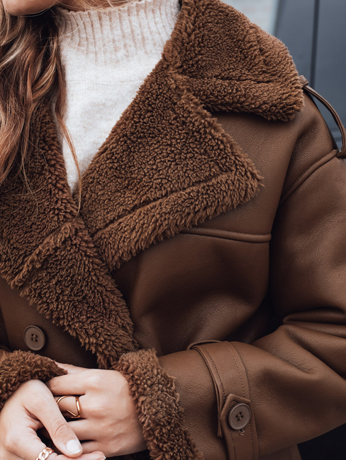 Płaszcz zimowy damski CHICFROST długi brązowy skórzany Dstreet TY4992