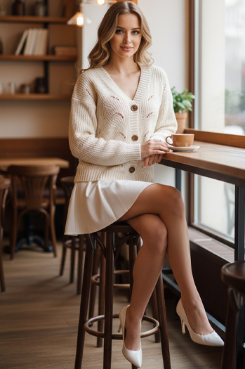 Sweter damski rozpinany KNITVIA ecru Dstreet MY2422